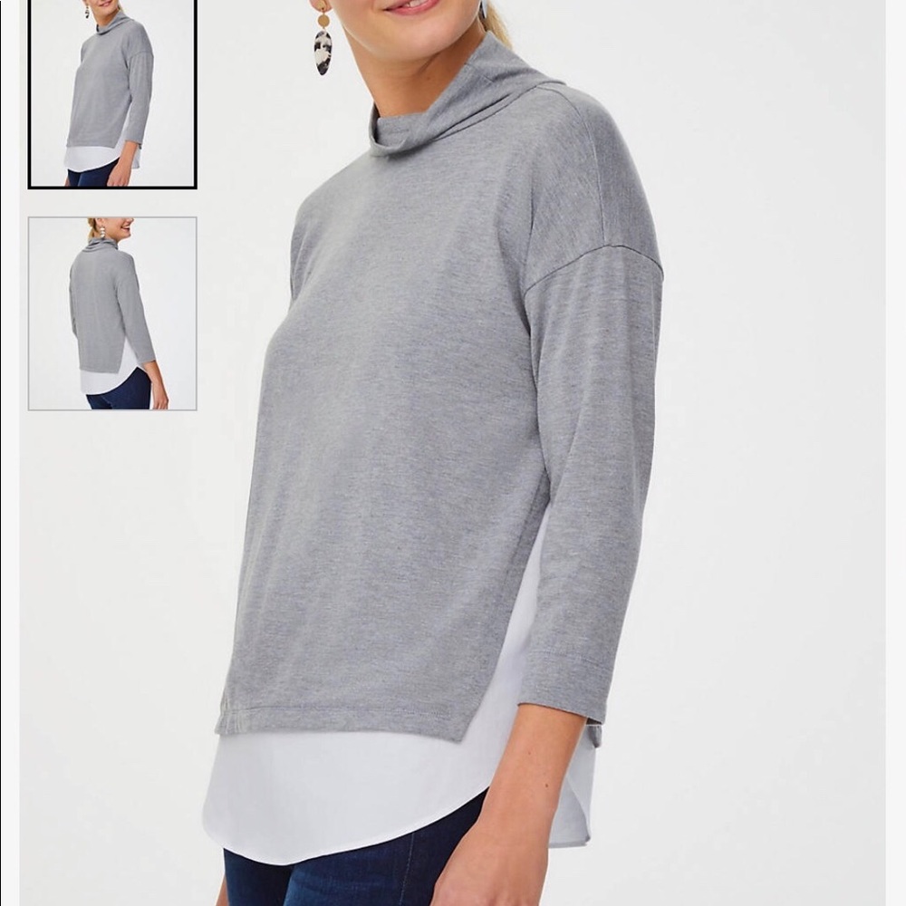 SOLD 🎆 LOFT Petite Funnel Neck Mixed Media Top